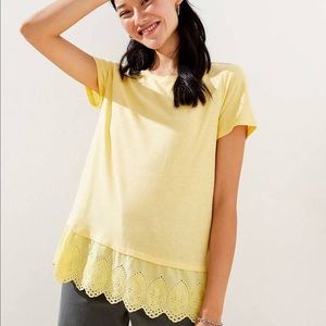 LOFT blue eyelet hem tee XS BRAND NEW